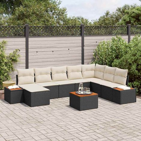 Gartensofa-set 9 stk. 8-Sitzanzahl Schwarz und Creme Polyrattan vidaXL (1/5)