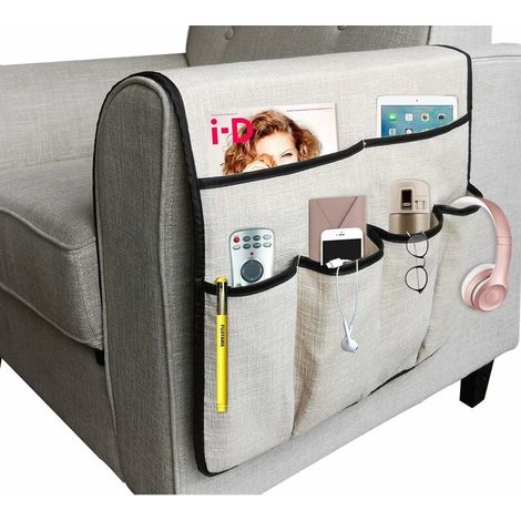 Grand Organiseur de Canapé Organisateur Caddy, Support de Télécommande de TV Antidérapant Canapé Accoudoir Sac de Rangement, 19.7x35 inch-Fei Yu (1/4)