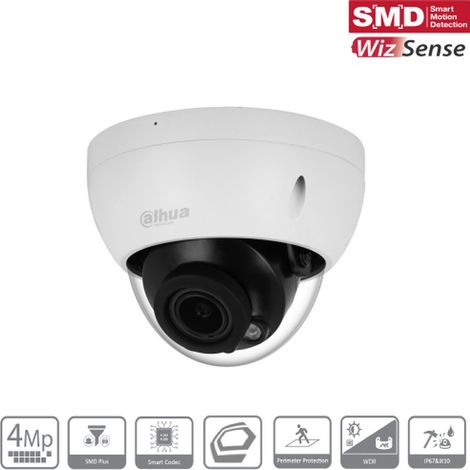 Dahua WizSense 2series. 4MP WDR Mini Dome Camera Avec IR objectif varifocale motorisée 2.7-13.5mm IP67.IK10. Microphone intégré