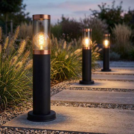 Stehlampe Standleuchte Außenbeleuchtung Sockelleuchte rauch Kupfer Außen Garten Stehlampe, Edelstahl Kunststoff, 1x E27, DxH 7,6x45 cm, 3er Set (1/5)