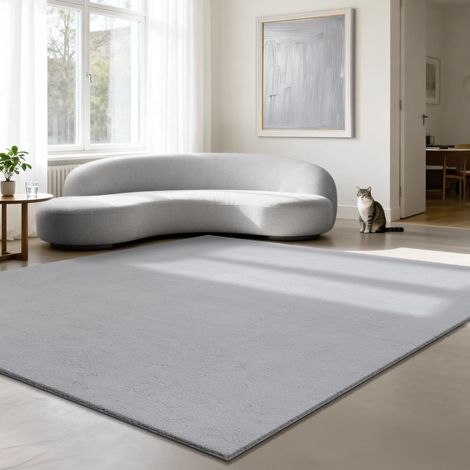 Tapis Moderne Moelleux à Poils Courts, antidérapant, Lavable Jusqu’à 30°C, Super Doux, Aspect Fourrure, pour Salon et Chambre, décoratif, Gris, 240 x 240 cm (1/5)