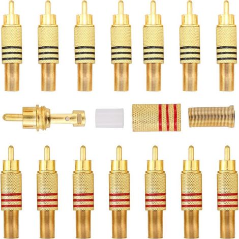 14 Pièces Connecteurs RCA plaqués or, adaptateurs audio vidéo RCA mâles pour câble coaxial (1/5)