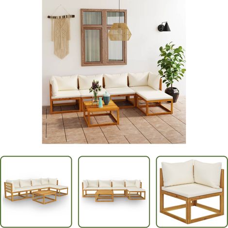 Holzsofa - 6-tlg. Garten-Lounge-Set mit Auflagen Creme Massivholz Akazie (1/5)