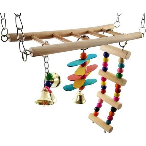 Étagère à oiseaux - Balançoire en bois - 30x23 cm - Naturel et multicolore - Durable et robuste (1/4)