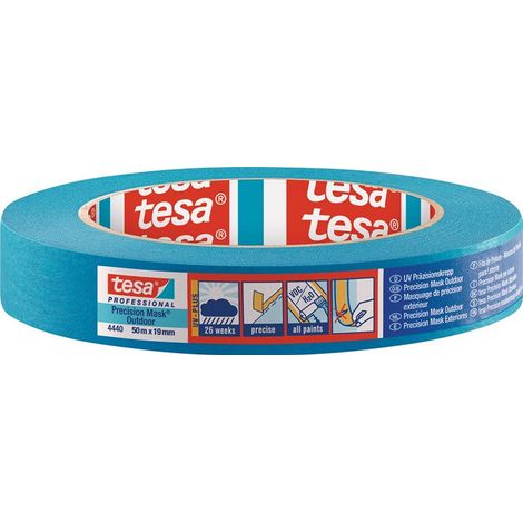 Crepe de precisión 4440 exterior UV PLUS liso azul L.50m An.19mm Rl.TESA (Por 8)