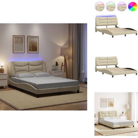 Bettgestell mit LED ohne Matratze Creme 120x200 cm Stoff - Bettsofa - Schlafzimmermöbel - Boxspringbetten - Doppelbett - Einzelbett (1/5)