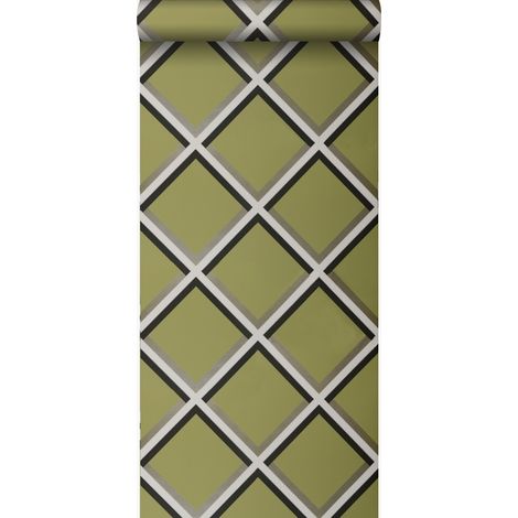 papier peint géométrique vert olive grisé - Origin Wallcoverings (1/4)