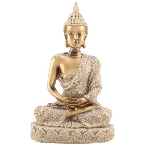 QORVA-Statue de bouddha assis en méditation, figurine sculptée, artisanat pour la décoration de la maison, ornement (or) (1/5)