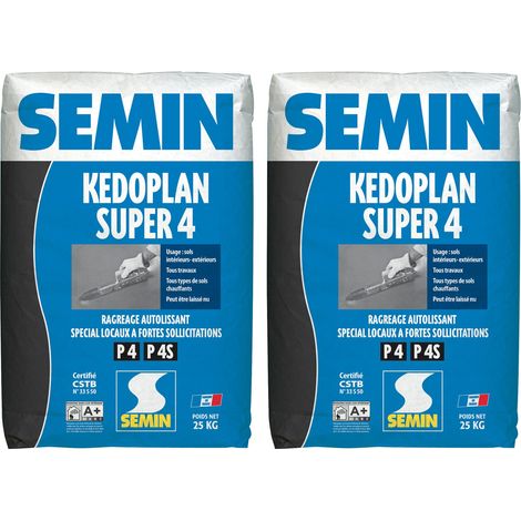 Semin – Enduit de ragréage autolissant P3/P4 – Application jusqu’à 30mm en une passe – Sac de 25 kg – Lot de 2
