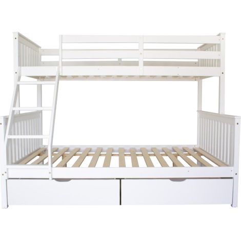 Letto a castello triplo + 2 cassetti legno bianco 135x190/90x190cm