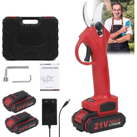 Sécateur électrique, 30mm Secateur Electrique, 2.0Ah, SK5 Lame tranchante avec 2 Batteries Rechargeable (Rouge) (1/5)