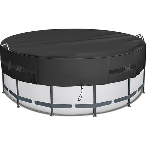 Bâche solaire ronde en tissu Oxford imperméable résistant aux UV et à la poussière pour piscines extérieures, installation facile, résistante aux intempéries, garde l'eau propre, 3 m, noir (1/5)