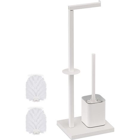 Serviteur WC, Non Fixe, Porte-Rouleau, Robuste, H x L x P : 67,5 x 20 x 15,5 cm, pour la Salle de Bain, Blanc (1/5)