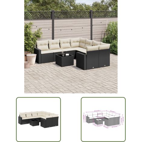 The Living Store 9-tlg. Garten-Sofagarnitur mit Kissen Schwarz Poly Rattan - Gartenmöbel Set - PE-Rattan Möbel - Outdoor Sofa - Esstisch Set - Balkonmöbel (1/3)