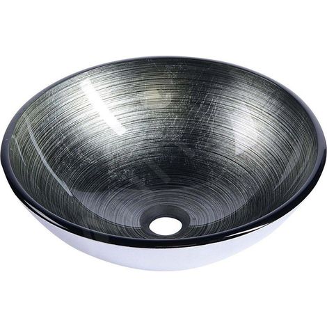 Vasque à poser en verre DAMAR dia. 42cm, gris foncé/argent (1/4)