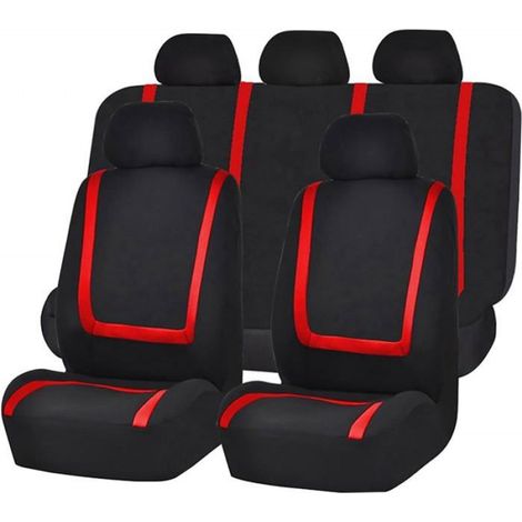 9 Pièces Set Complet Housses De Siège Voiture, Housses Siège Avant Et Arrière Voiture Universelles(Rouge) (1/3)