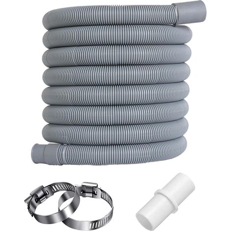 Memkey – Tuyau de vidange flexible 2 m en polypropylène – Collier de serrage inclus – Compatible avec machines à laver et lave-vaisselle