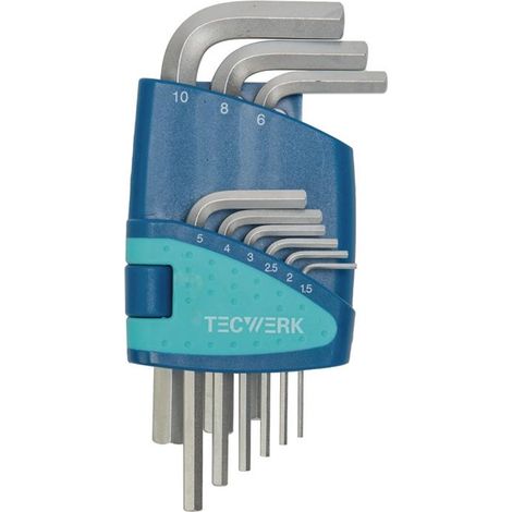 Jeu de tournevis coudés hexagonaux 9 pièces support plastique SW 1,5-10mm court TECWERK (1/3)
