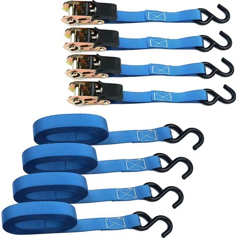 Sangle À Cliquet - 4 Pièces - Longueur 5 M - Largeur 2 5 Cm - Charge De Travail 350 Kg - Pour Remorque Caravane Vélo Moto Bateau - Kit Complet (1/5)