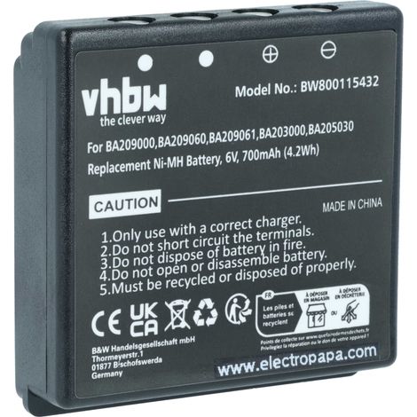 vhbw Batterie compatible avec HBC Remote Control Crane Truck Driving, Technos opérateur télécommande industrielle (700mAh, 6V, NiMH)