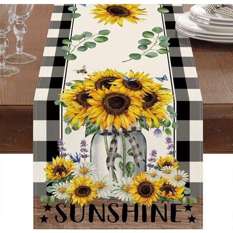 Chemins De Table - Tournesol - 33 x 183 cm - Pour Table Rectangulaire Cuisine Salle À Manger Extérieur - 1 Pièce (1/5)