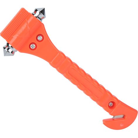 Marteau de sécurité multifonction 2 en 1 en ABS avec coupe-ceinture, brise-vitre et support inclus. (1/5)