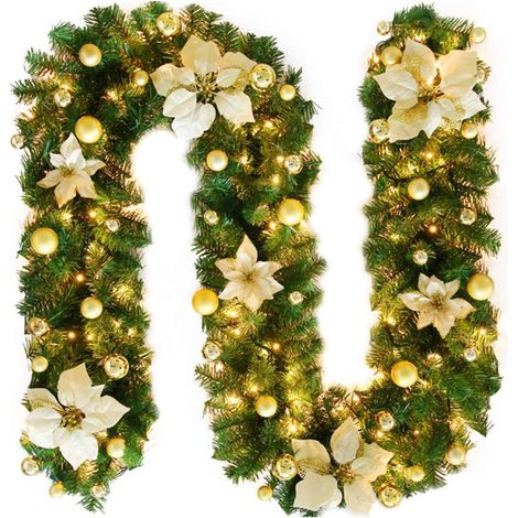 1 Guirlande de Noël, LED intégré, décorations pailletées, sapin artificiel PVC, flexible, intérieur extérieur, 2,7 m (1/5)