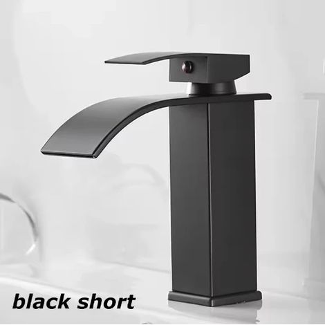 (court noir) Lavabo cascade en acier inoxydable avec robinet mitigeur réglable et chauffe-eau noir pour WC et salle de bain (1/5)