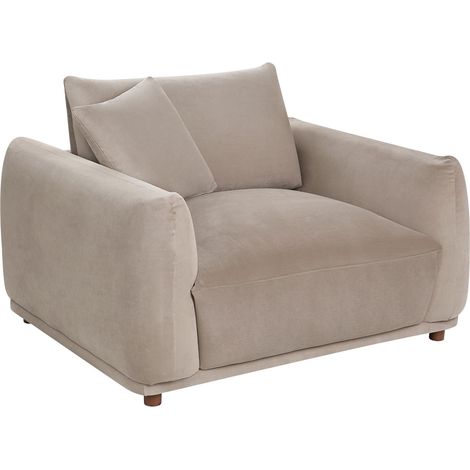 Fauteuil Moderne en Velours Dossier Rembourré Accoudoirs Pieds en Bois Taupe Jubek (1/5)