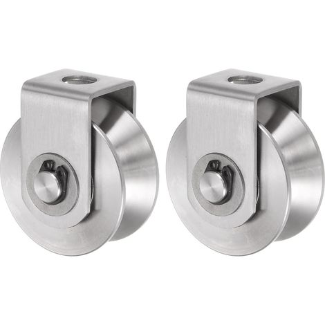 2Pièces Roue à Gorge en V, 1,89" en Acier Inoxydable 201 pour Portail Coulissant avec Double Roulement et Support pour Rail Inversé, Machines Industrielles (1/5)