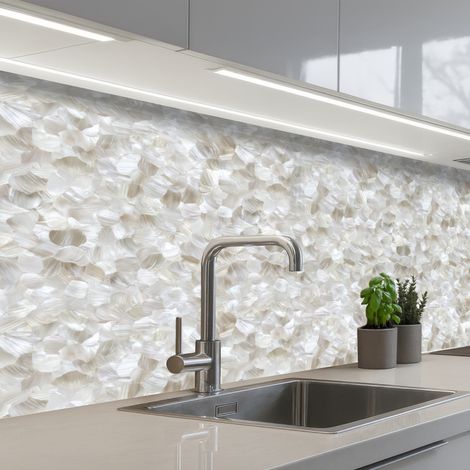 Kitchen Splashback White - Brush strokes - Relief effect 200x80 cm