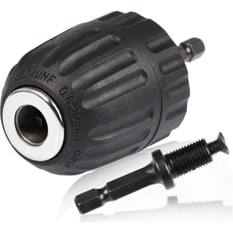 Mandrin sans clé 0.8-10mm,Mandrin à serrage rapide 3/8"-24UNF, Mandrin Porte Foret sans Clé Mandrin à queue hexagonale avec Porte Douille Hexagonale Mandrin 1/4" Accessoires pour Perceuse