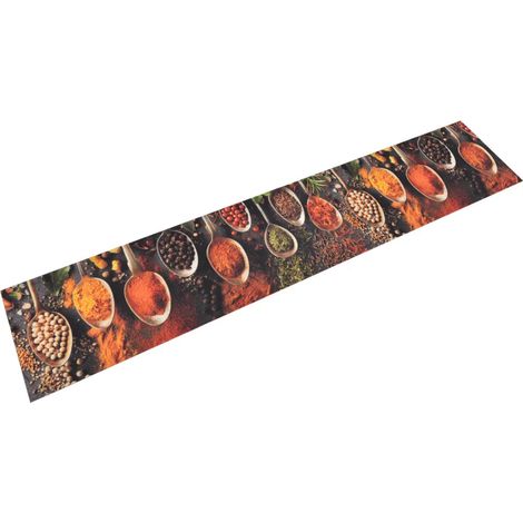 Tappeto da cucina lavabile design elegante stampa cucchiaio spezie 300 x 60 cm antiscivolo in velluto beige 020046037