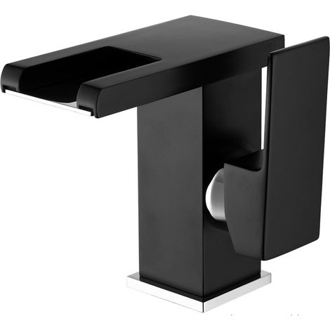 LED-Wasserfall-Waschtischarmatur (schwarz), moderne und elegante Waschtischarmatur aus goldfarbenem Messing, Warm- und Kaltwasseranschluss (1/5)