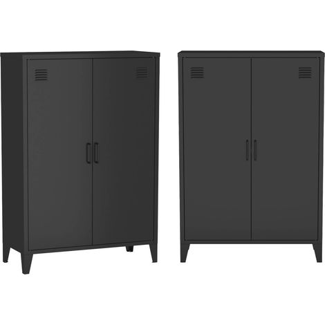 Set of 2 Soho black 2-door metal chests of drawers/wardrobes, lockers, L 75 x D 33 x H 110 cm