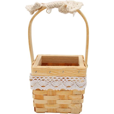 Panier tissé fleuri avec anse, plastique stratifié DIY nœud décoratif mariage, corbeille en osier pour bureau, fruits et boutique (1/5)