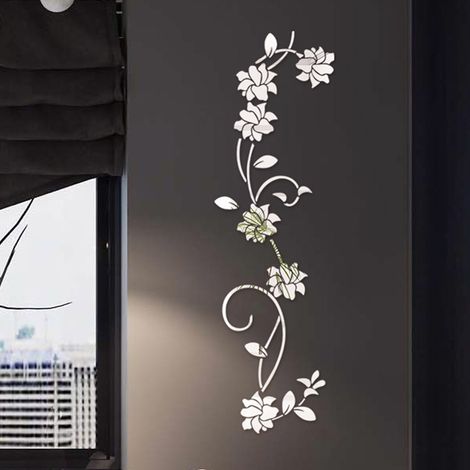 Autocollant Miroir Acrylique - Décoration Murale pour Salon Chambre Salle de Bain - Motif Vigne Fleurie - 12 Pièces (1/5)