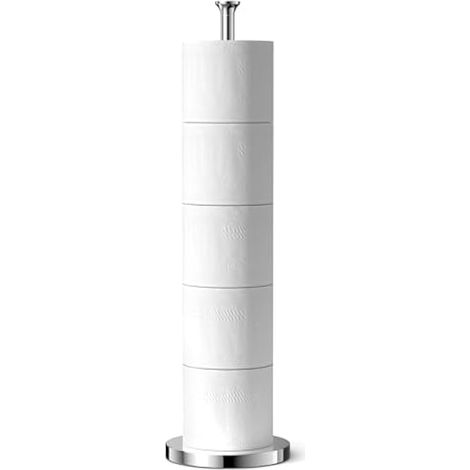Porte-rouleau de toilette autoportant, rangement pour rouleaux de rechange, acier inoxydable, design moderne (1/5)