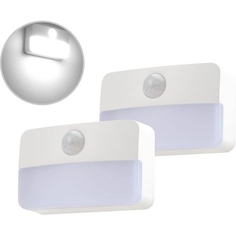 Veilleuse avec détecteur de mouvement, lumière à capteur, 2 lampes LED pour armoires, lampe d\'appoint fonctionnant sur piles,blanc froid (1/5)