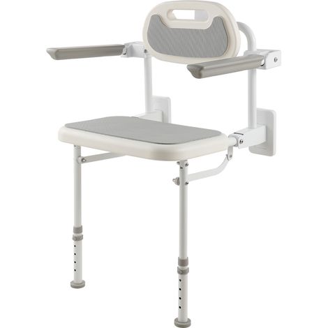 Mophorn Foldable Wall-Mounted Shower Chair, 457mm Folding Seat with Backrest, Armrests & Adjustable Legs, HDPE Fold-Down Bathroom Chair Stainless Steel Frame for Adults and Seniors, 150kg Capacity (1/5)