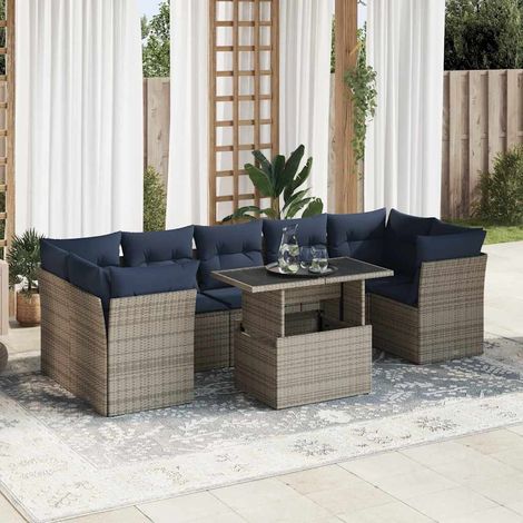 Set sofás jardín y cojines 8 pzas ratán sintético acacia gris vidaXL (1/5)
