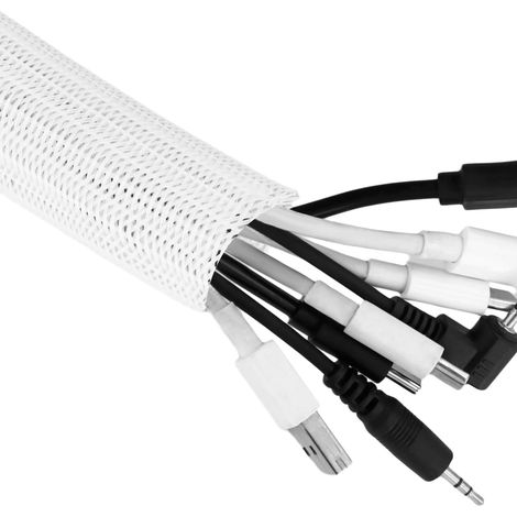 Gaine Cable 2m, 25-39mm Gaine Cable Tressé Auto-Enroulable, Protege Cable Blanc, pour Bureau, TV, Ordinateur (1/5)