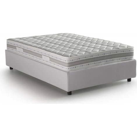 Talamo Italia Letto piazza e mezza Sara, Letto contenitore con rivestimento in ecopelle, 100% Made in Italy, Apertura frontale, con materasso Cm 120x200 incluso, Bianco, con imballo rinforzato