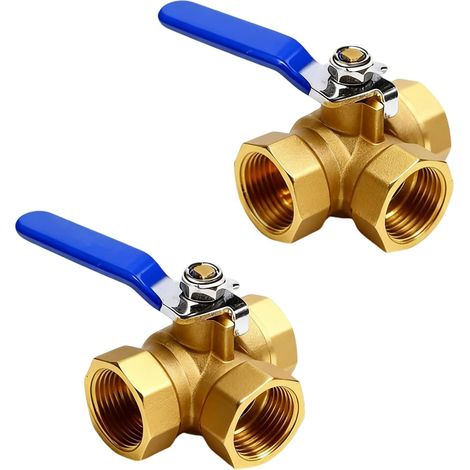 Set mit 2 Kugelhähnen, 3-Wege DN20, Messing, 3/4"-BSP-Gewinde, Edelstahlgriff, Wasser, Gas, Dampf (1/5)