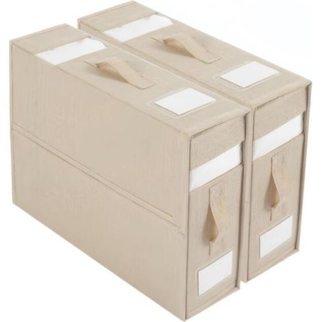 Set de boîtes de rangement pour housses de lit 4 pièces , boîtes de rangement pour armoire en lin pliantes avec fenêtre et étiquette beige2pack (1/5)