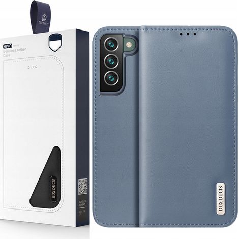Étui à rabat en cuir véritable Dux Ducis Hivo pour Samsung Galaxy S22+ (S22 Plus), bleu. Compatible avec cartes et papiers d'identité. (1/5)