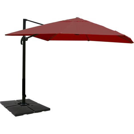 [NON UTILIZZATO] Ombrellone parasole decentrato HHG-329 3x4m alluminio bordeaux girevole con base