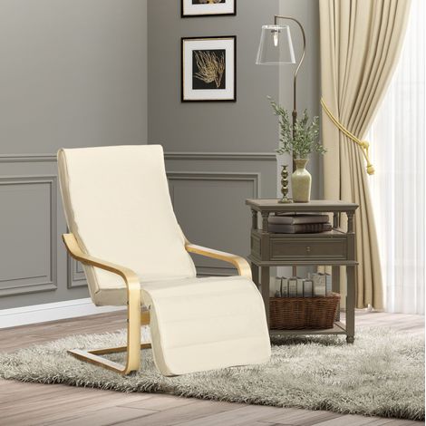 Sillón relax 66,5x94x100 cm en madera y tejido peluche crema con reposapiés regulable – MEUBLIV (1/5)