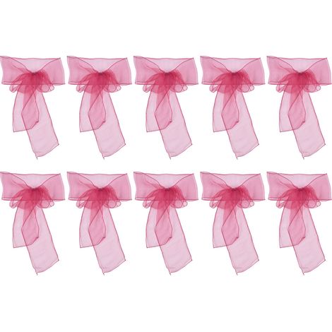 10 Pièces de Nœuds pour Chaises en Organza, Rubans Élégants pour Mariage et Événements, Rouge Rose (1/5)
