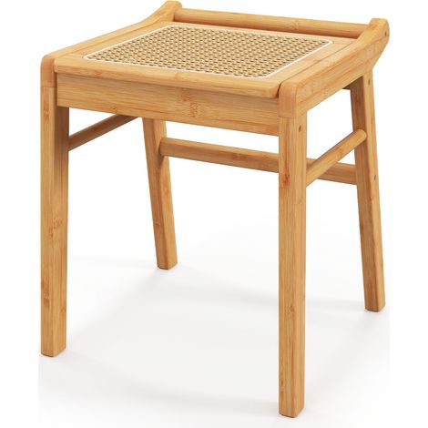 Bamboo Vanity Stool Living Room Makeup Dressing Rattan Top Ottoman Footrest (1/5)